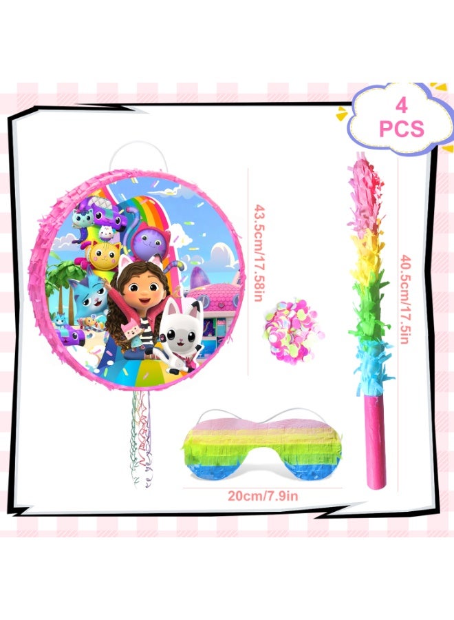 FRUITFUL PARTY Gabby's Dollhouse Round Pinata, Gabby Party Pinata Bundle - Large Cat-Themed Pinata, Magical Dollhouse Party Game Decorations Party Stick etc Gabby's Dollhouse Pinata Birthday Party Decoration Supplies - Image 2